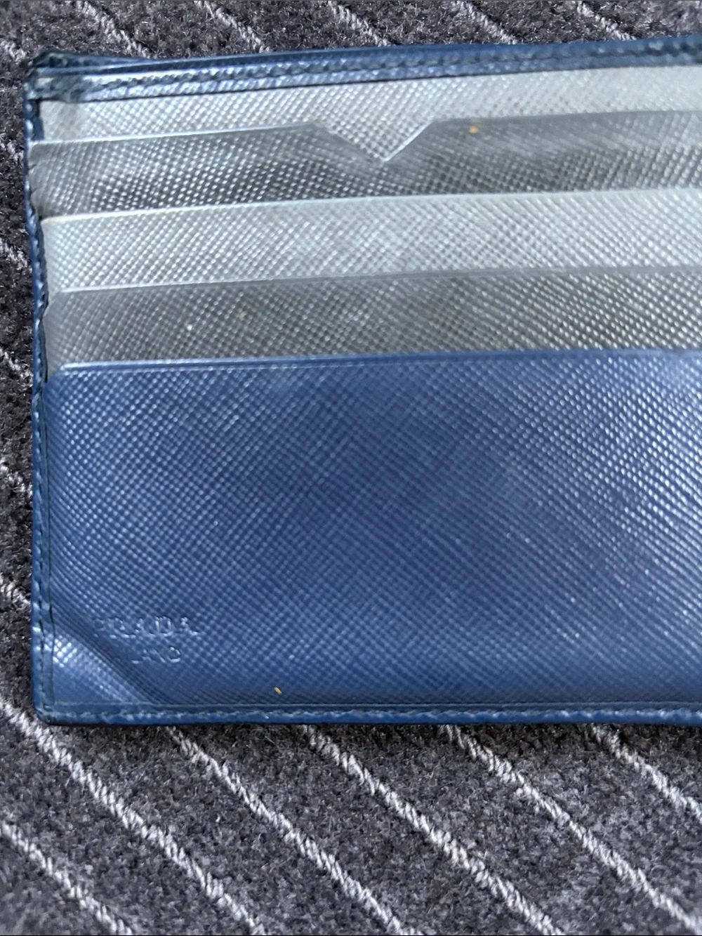 Prada Men's Leather Bi-Fold Wallet - Blue